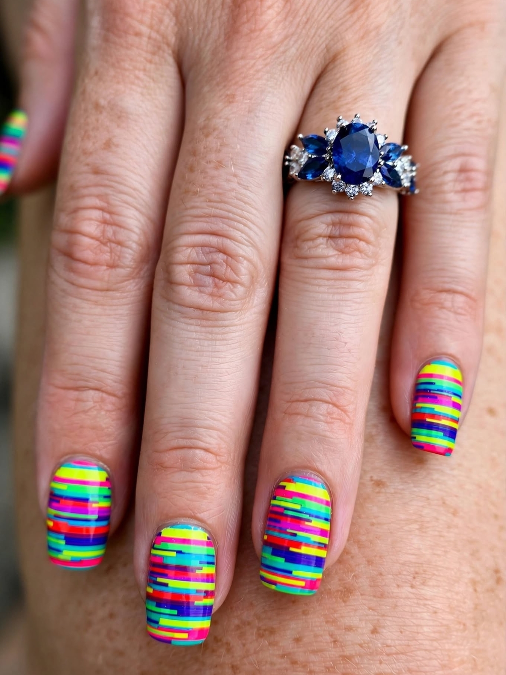 Blue Sapphire and Diamond Halo Ring - Deep Blue Centerstone